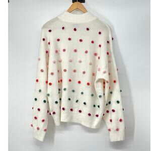 CeCe Mock Neck Rainbow Pom Pom‎ Sweater Size XL Quirky Novelty Artsy Boho